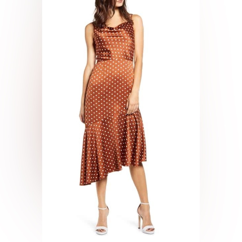 JOA Polka Dot Midi Dress in Rust